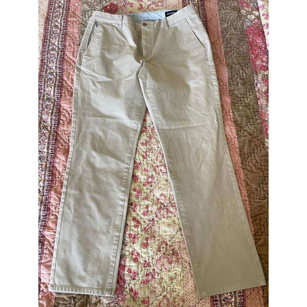 Bonobos Mens Khaki Tan Straight Leg Chino Pants Size 34x32 Hidden Zip Pocket